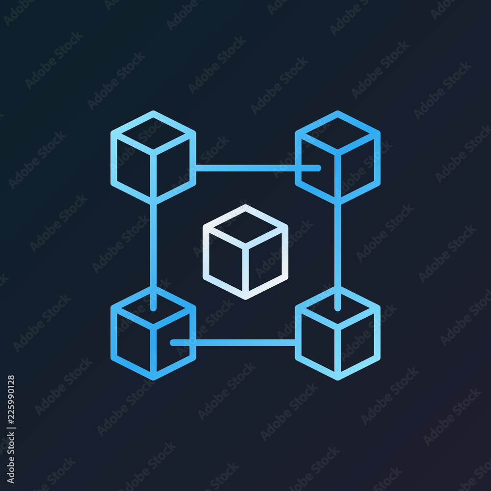 Fintech and blockchain vector blue icon in thin line style Fintech and blockchain vector blue icon in thin line style