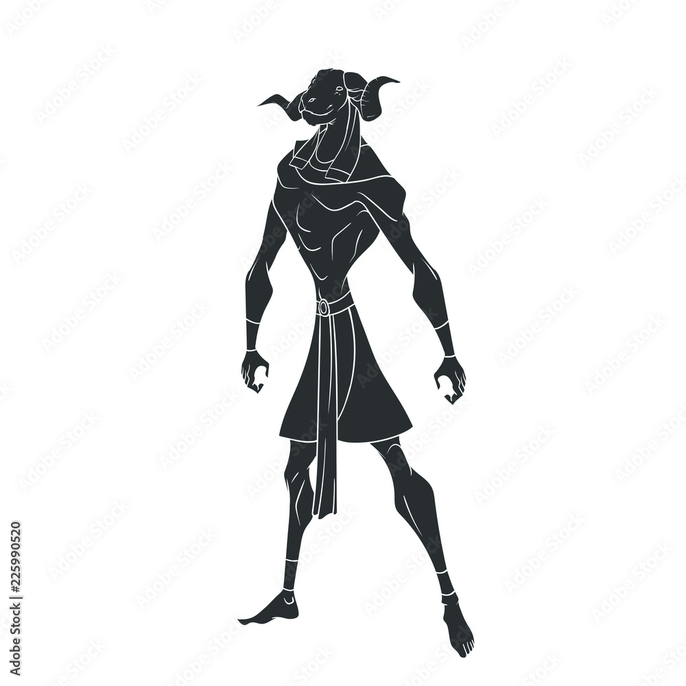 Black outline drawing of the Egyptian god of water on white background