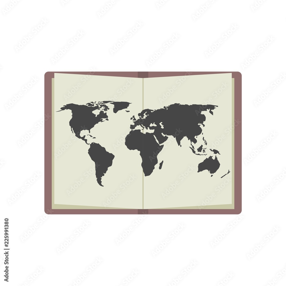 Blank world map, book icon