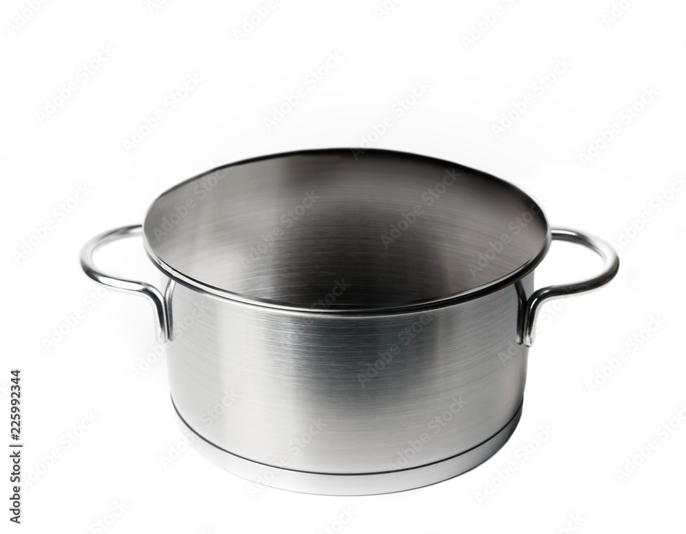 Stainless steel pot open isolated on white Stainless steel pot open isolated on white
