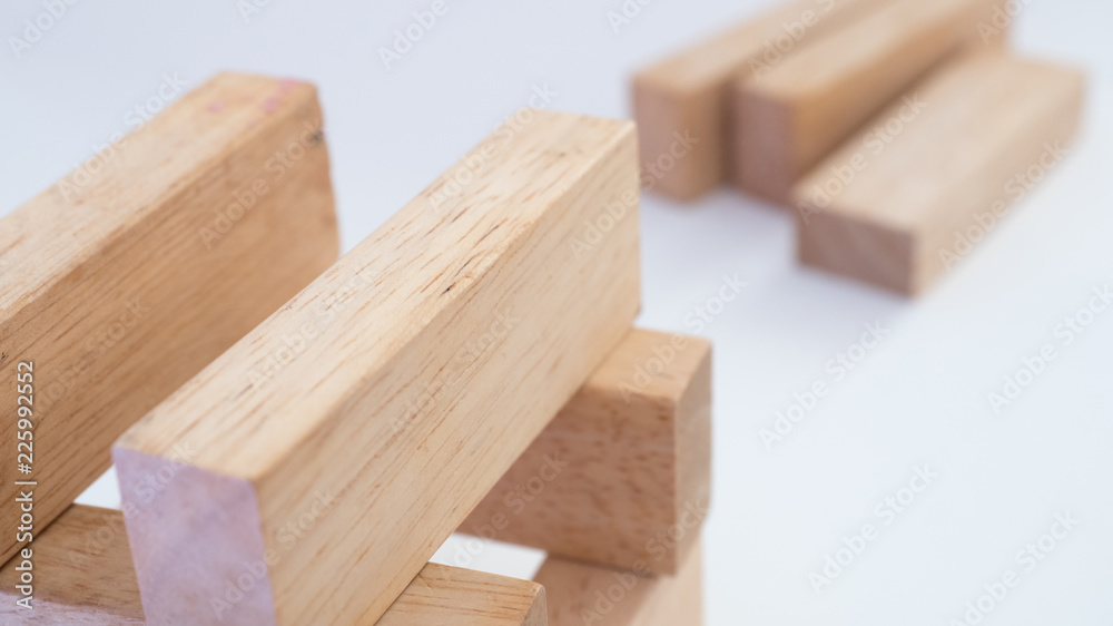 Close up wooden block on white background