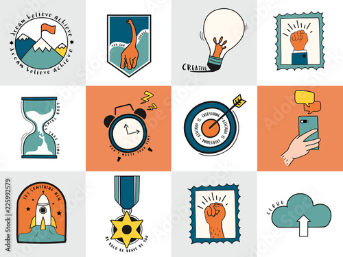 Hand drawn set of idea and business symbols illustration