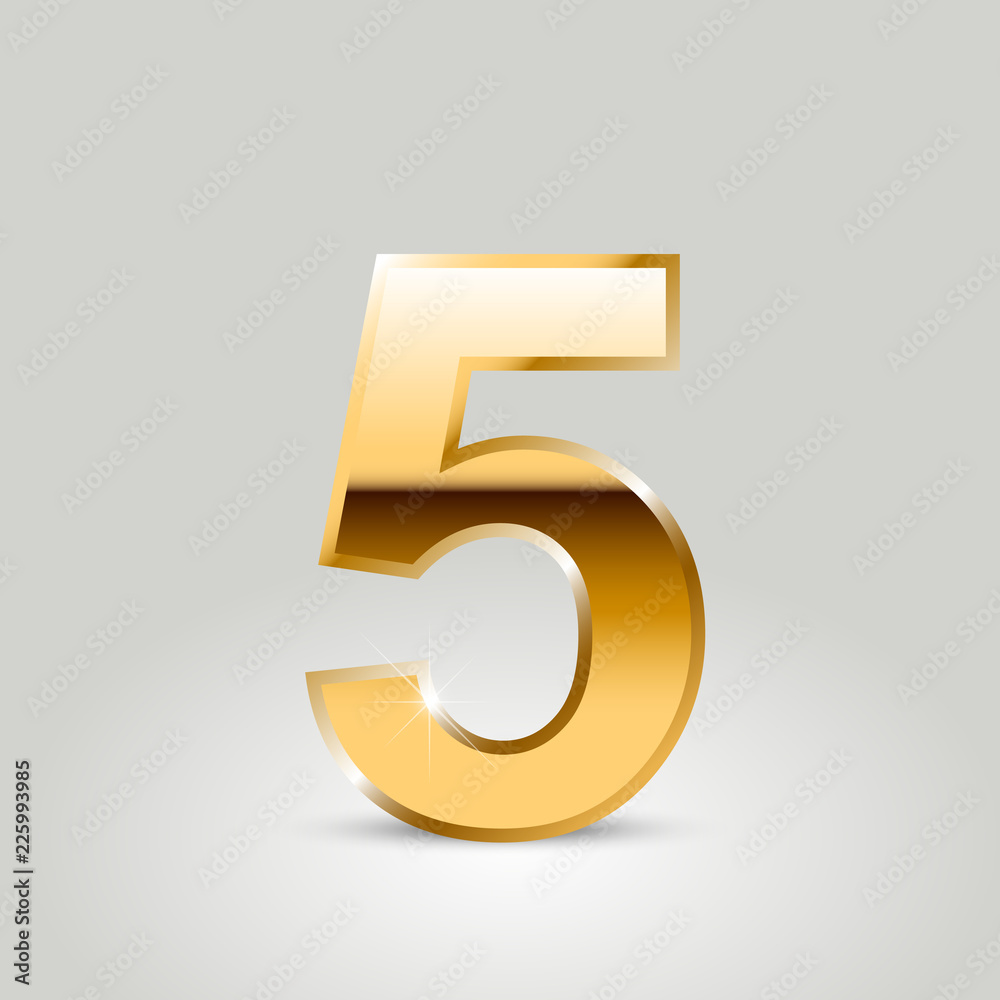 Golden vector number 5 isolated on white background Golden vector number 5 isolated on white background