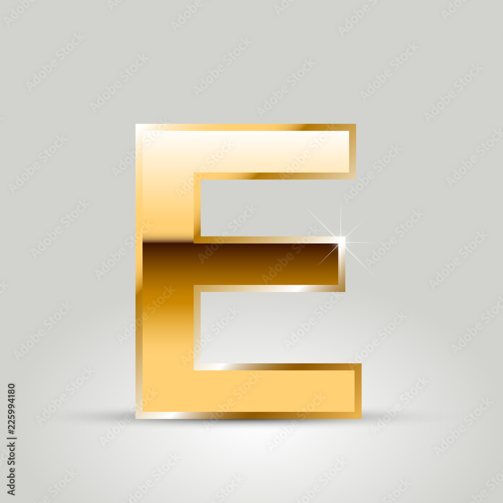 Golden vector letter E uppercase isolated on white background Golden vector letter E uppercase isolated on white background