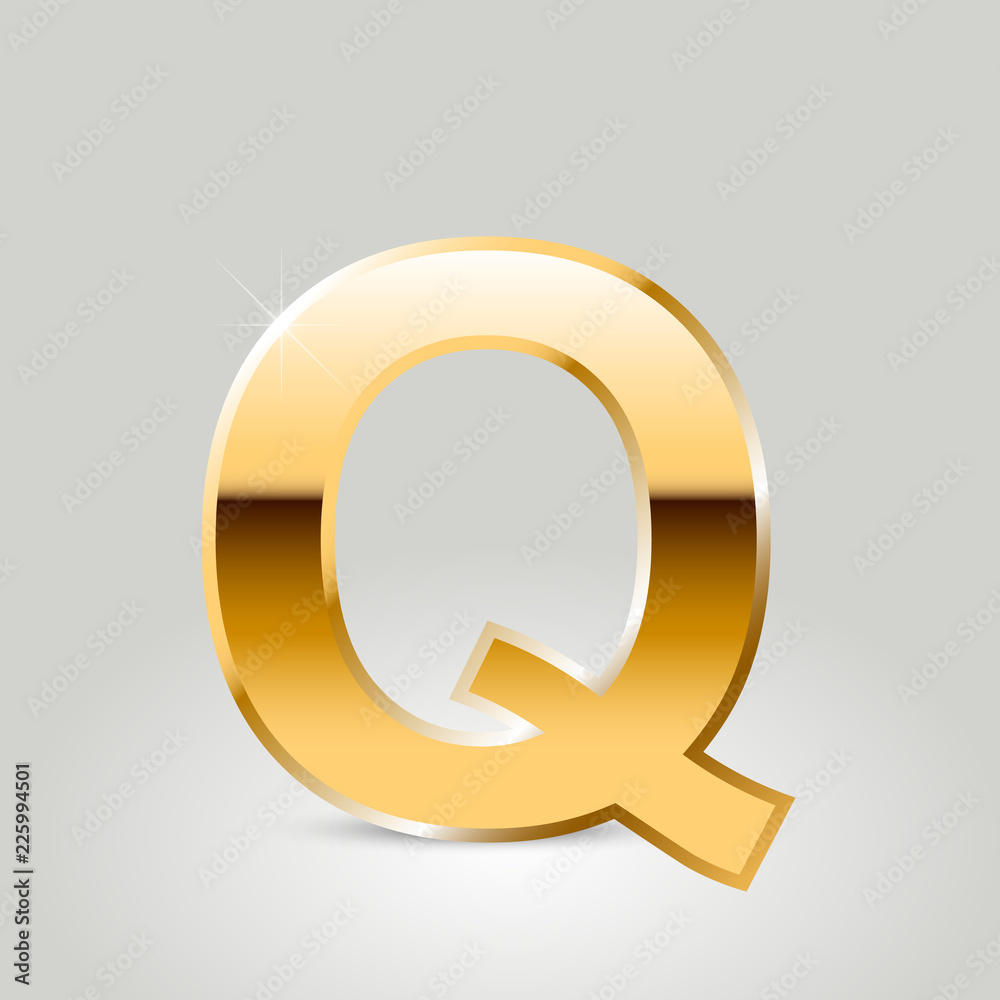 Golden vector letter Q uppercase isolated on white background Golden vector letter Q uppercase isolated on white background