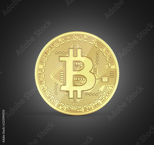 Bitcoin 3D isometric Physical bit coin in gold Digital currency Cryptocurrency Golden coin with symbol isolated on black gradient background 3d render illustration