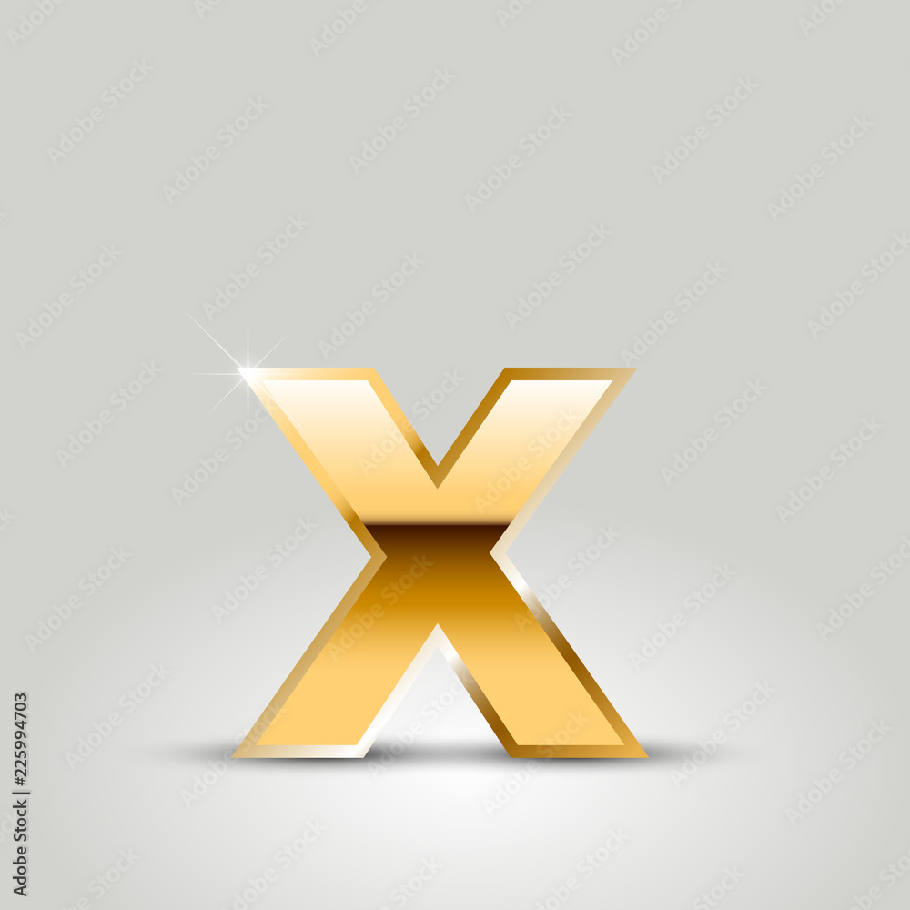 Golden vector letter X lowercase isolated on white background Golden vector letter X lowercase isolated on white background