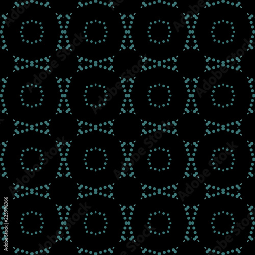 Dotted seamless pattern. Dark background with glowing blue circles, points, polka dot. Geometric pattern in repeat.