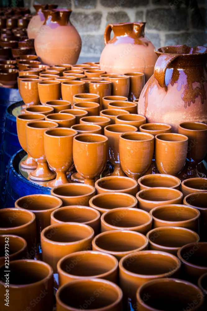A lot of brown ceramics beer mugs already to start the festival,