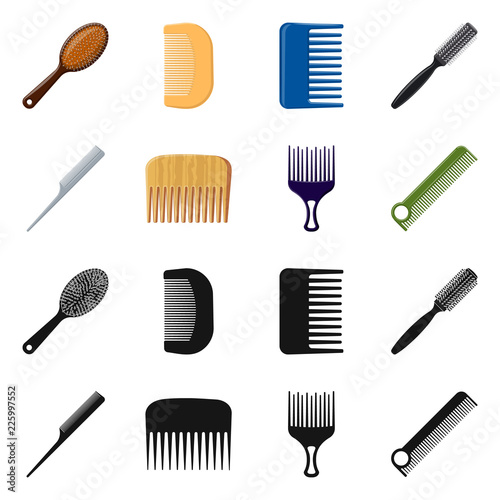 Vector illustration of brush and hair icon. Collection of brush and hairbrush stock symbol for web.