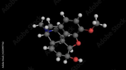 codeine molecule model rotating. Codeine is an opiate used to treat pain.
