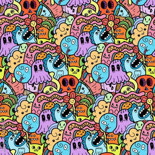6717154 Funny doodle monsters seamless pattern for prints, designs and coloring books © Drekhann