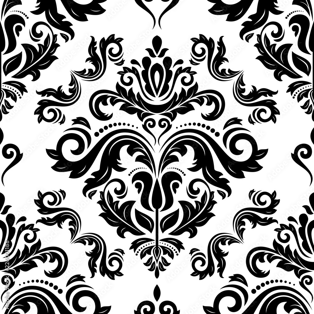Classic seamless pattern. Damask orient black and white ornament. Classic vintage background
