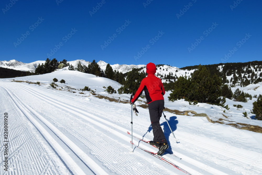 skieur de fond sur la neige dans les pyrénées l'hiver face au carlit  Cerdagne Pyrénées Orientales