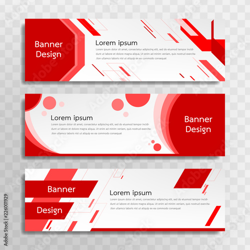 Vector red banner template design with 3 designs.