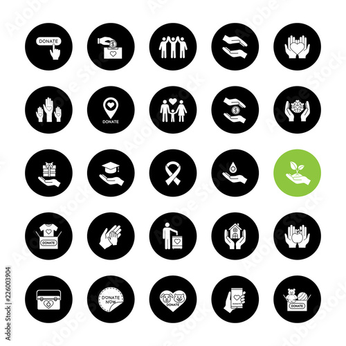 Charity glyph icons set