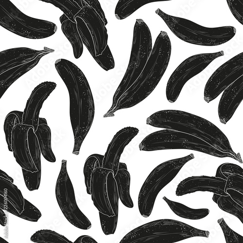 Banana. Tropical Fruit. Black silhouette on white background. Wa