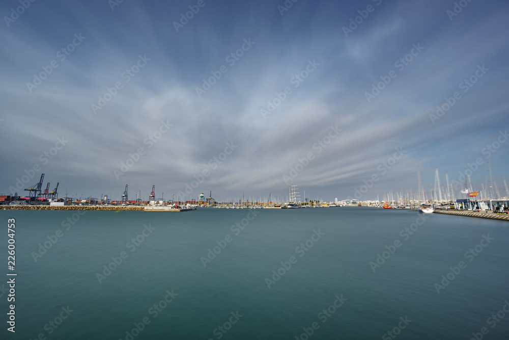 Valencia marina entrance ultra long exposure wide angle with silk water