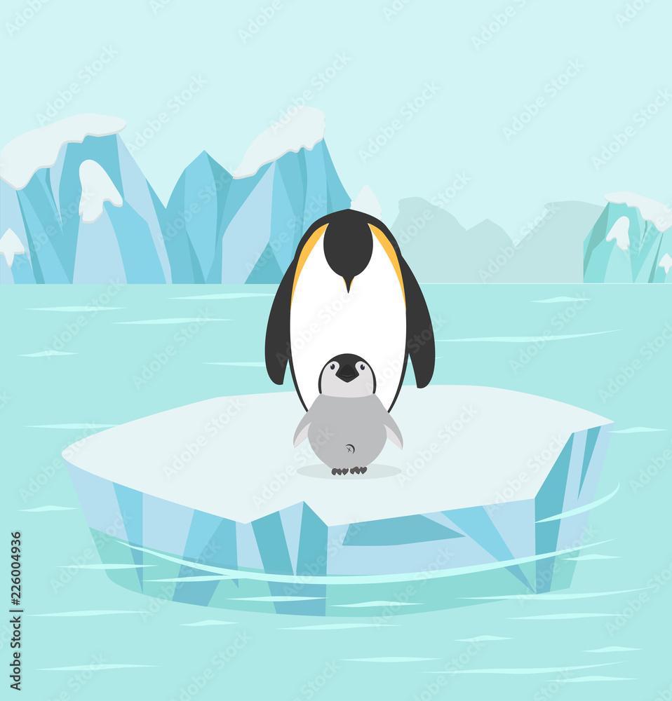 Fototapeta premium Penguin and baby in North pole Arctic