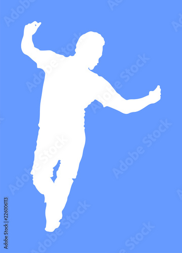 A Greek Evzone dancing vector silhouette isolated on blue background. Traditional wedding dance. Dancing man silhouette vector illustration. Traditional Balkan dance. Sirtaki, Syrtaki, Zorba dance. 