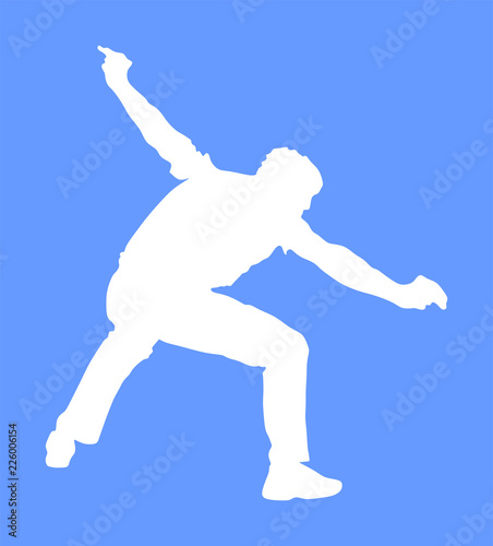 A Greek Evzone dancing vector silhouette isolated on blue background. Traditional wedding dance. Dancing man silhouette vector illustration. Traditional Balkan dance. Sirtaki, Syrtaki, Zorba dance. 