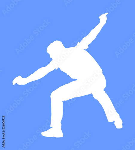 A Greek Evzone dancing vector silhouette isolated on blue background. Traditional wedding dance. Dancing man silhouette vector illustration. Traditional Balkan dance. Sirtaki, Syrtaki, Zorba dance. 