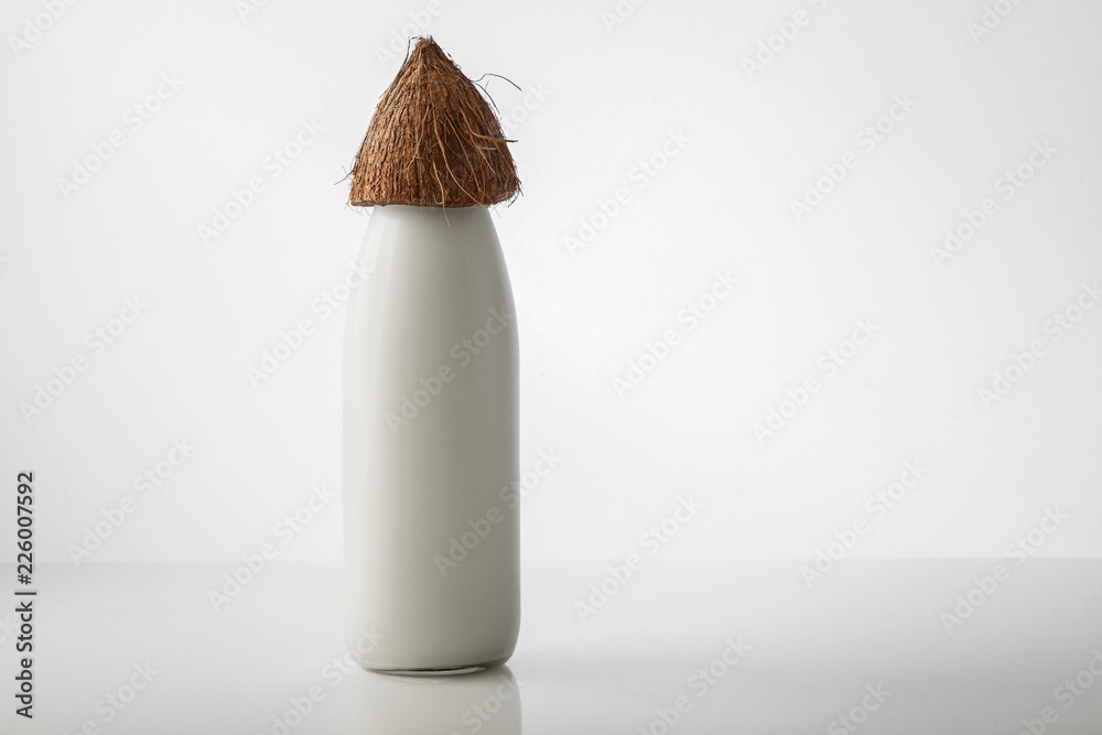  Coconut milk in a glass bottle, natural coconut.