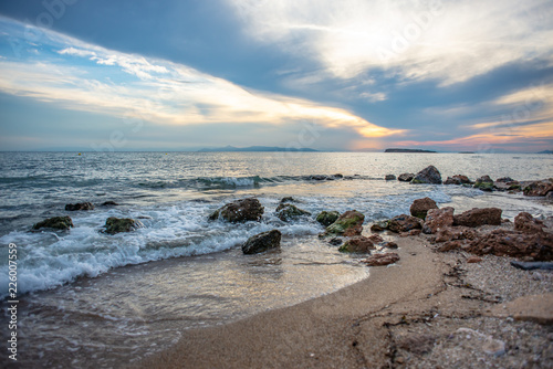 Sunset over the sea in Greece