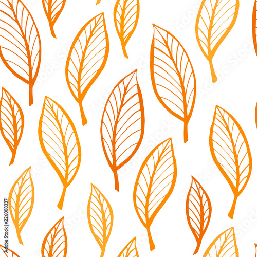 Vector decorative leaf seamless pattern. Orange leaves background