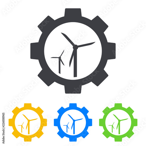 Icono plano engranaje con turbina eólica en varios colores