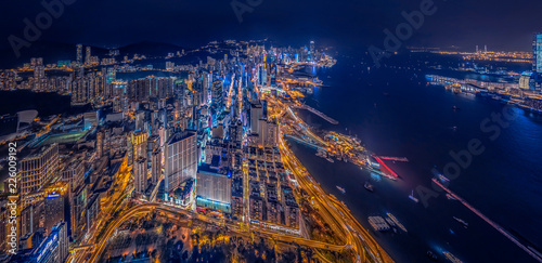 Aerial view of Hong Kong Cityscape at night