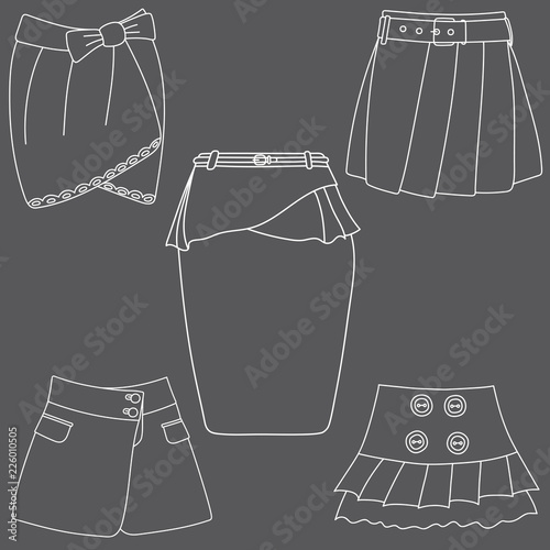 Set of skirts on white background