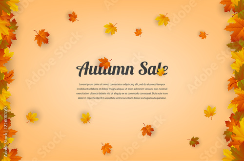 Autumn sale. Autumn background with red, yellow and orange leaves. Vector