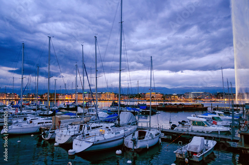 GENEVA, SWITZERLAND - May 3,2015: Yachts in Lake Geneva in Geneva on 3rd May .2015 in Switzerland