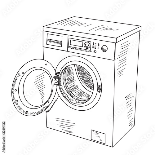 white background, washing machine, sketch, outline