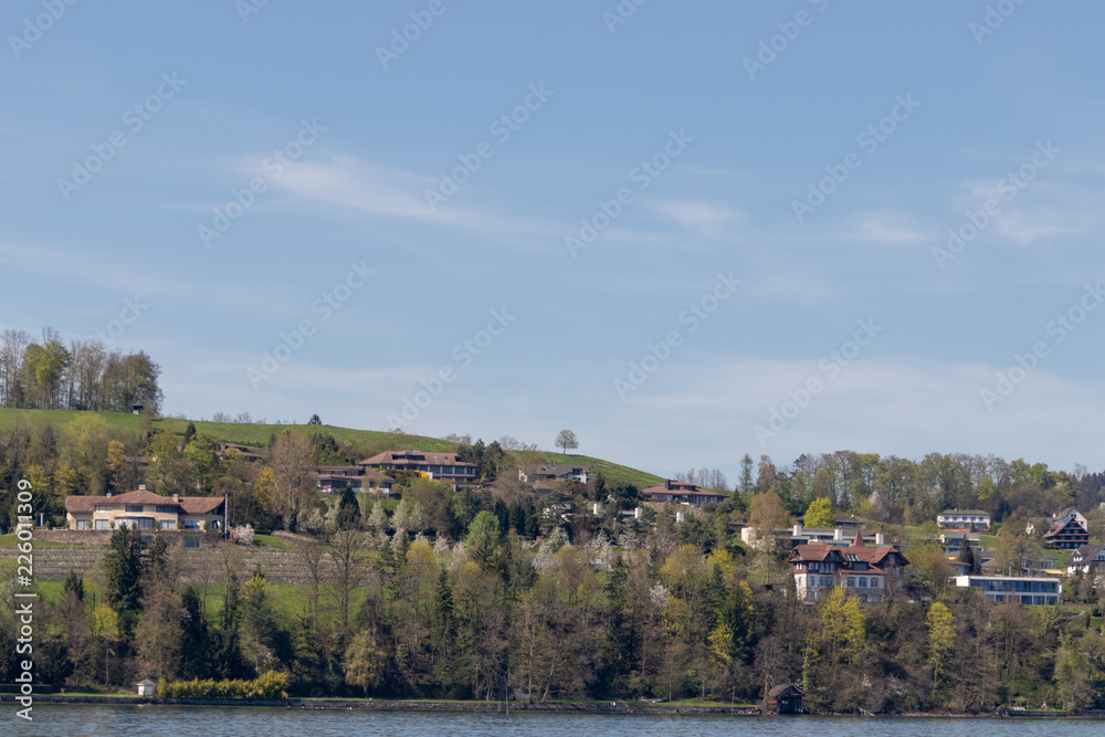 view of the beatiful lake lucerne switzerland europe calm peaceful summer sunny day