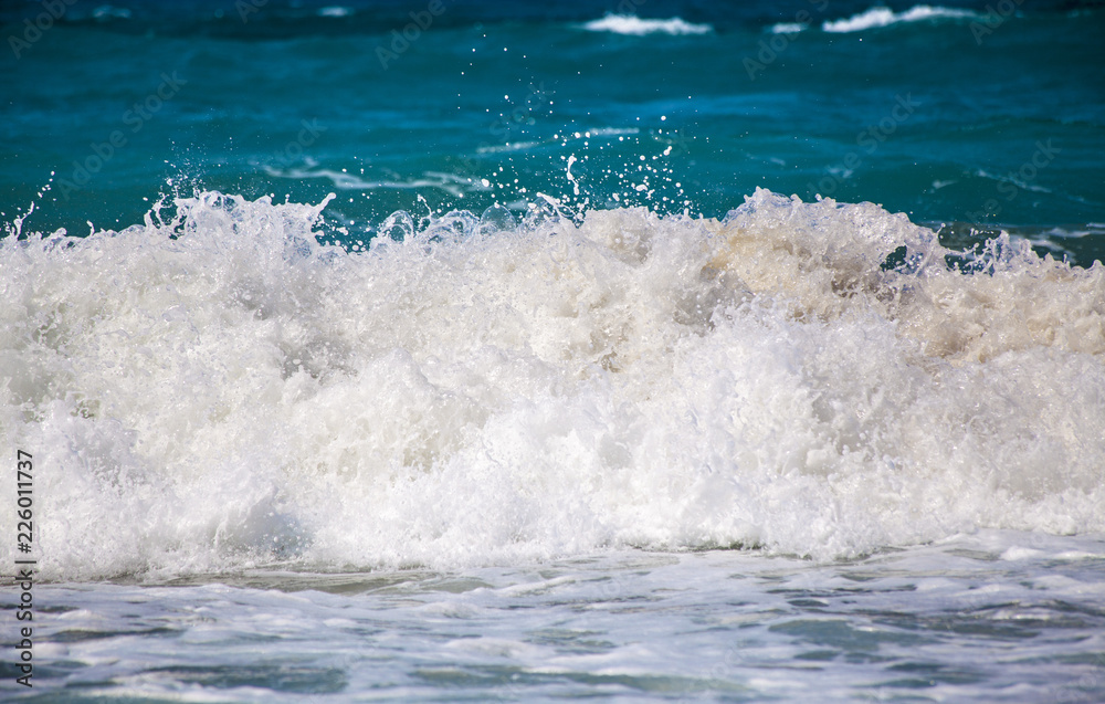 Sea wave. The churning of the ocean. Storm waves on the beach.