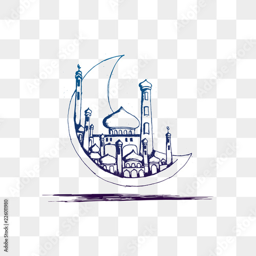 Mosque hand drawn with moon...