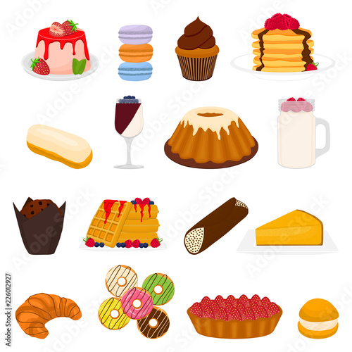 Vector icon illustration logo for big set sweet desserts