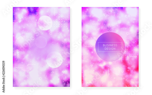 Luminous cover with liquid neon shapes. Purple fluid. Fluorescent background with bauhaus gradient. Graphic template for placard, presentation, banner, brochure. Lucent luminous cover.