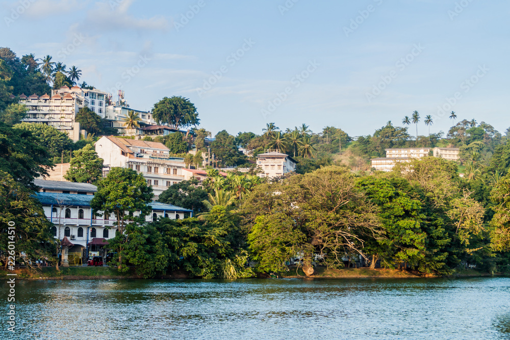 Bogambara lake and houses of Kandy, Sri Lanka Bogambara lake and houses of Kandy, Sri Lanka