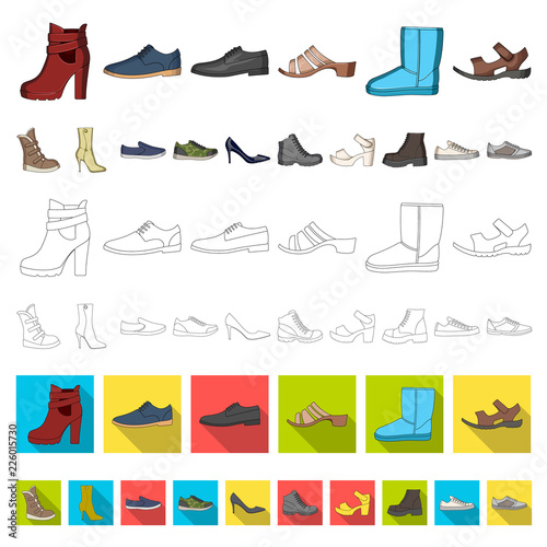 Different shoes cartoon icons in set collection for design. Men s and women s shoes vector symbol stock web illustration.