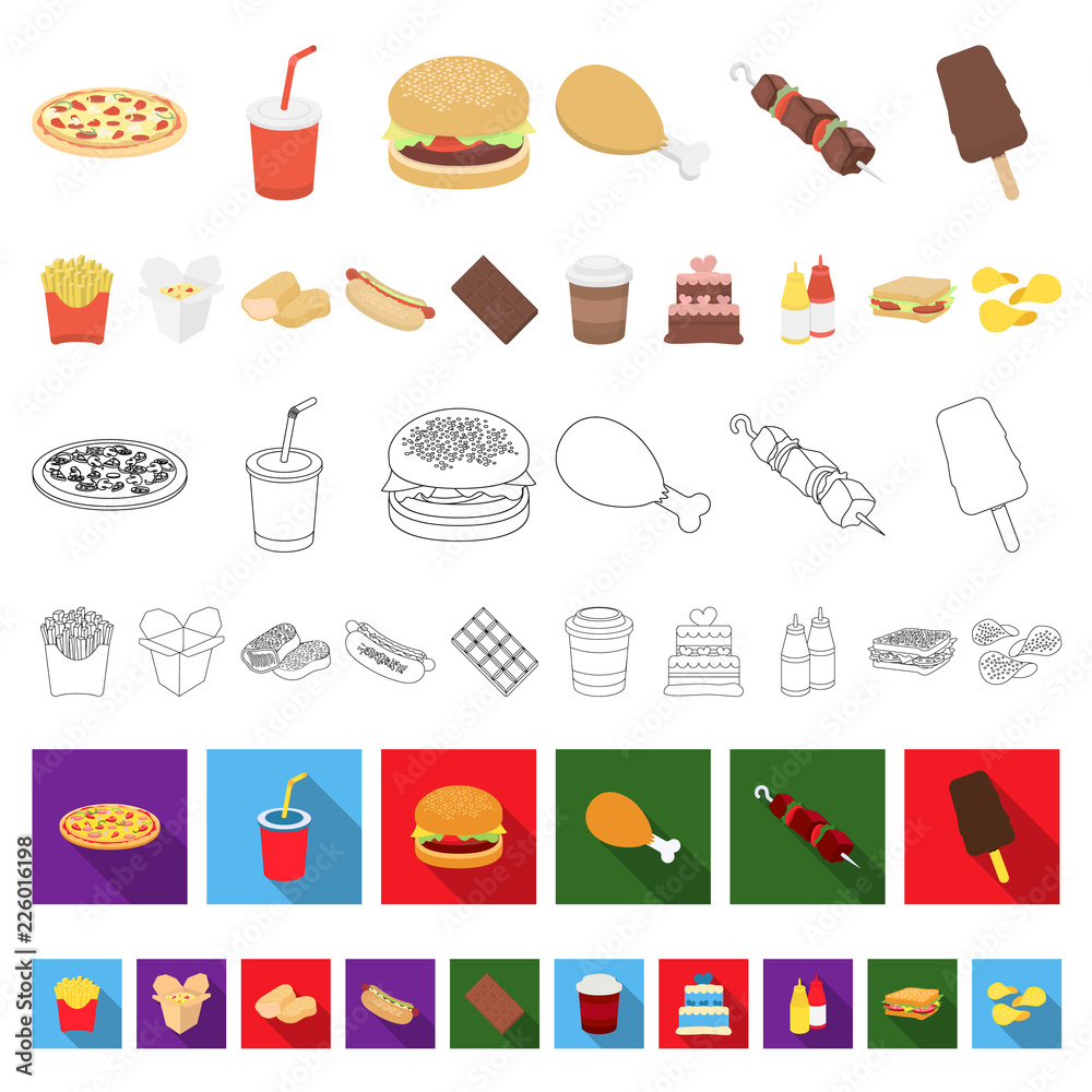 Fototapeta Fast food cartoon icons in set collection for design.Food from semi-finished products vector symbol stock web illustration.