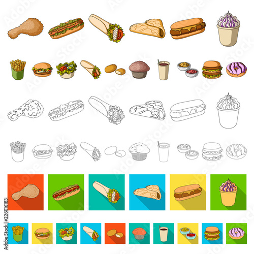 Fast food cartoon icons in set collection for design.Food from semi-finished products vector symbol stock web illustration.