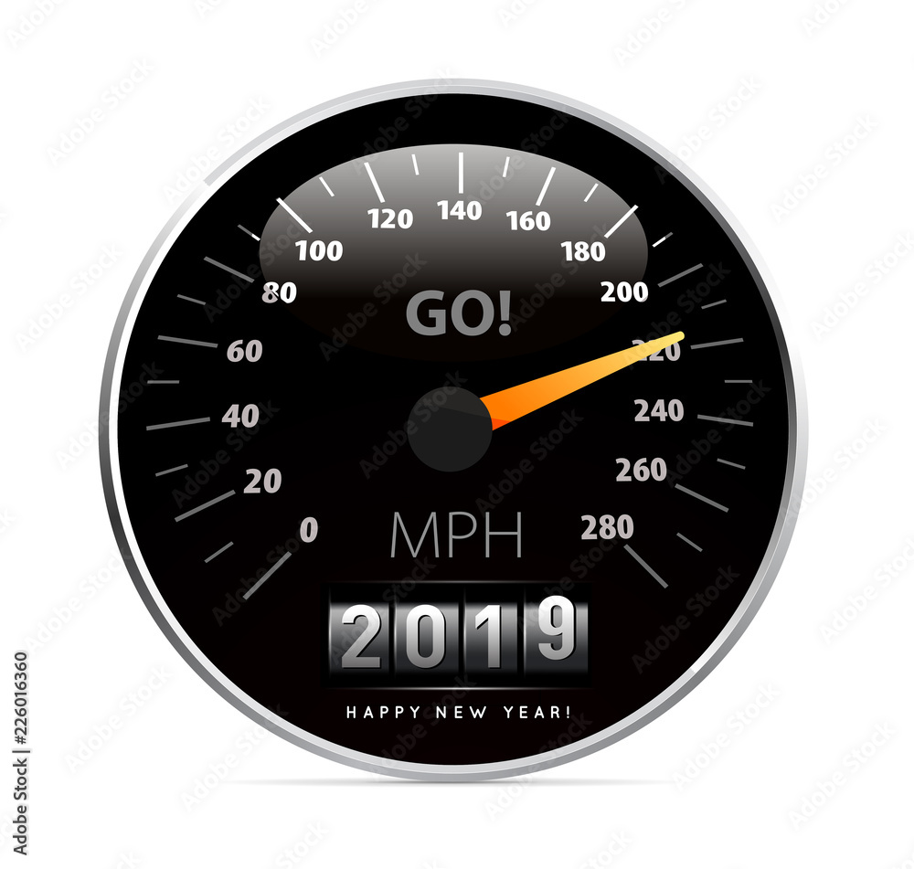 Calendar 2019 in speedometer car illustration on white Calendar 2019 in speedometer car illustration on white