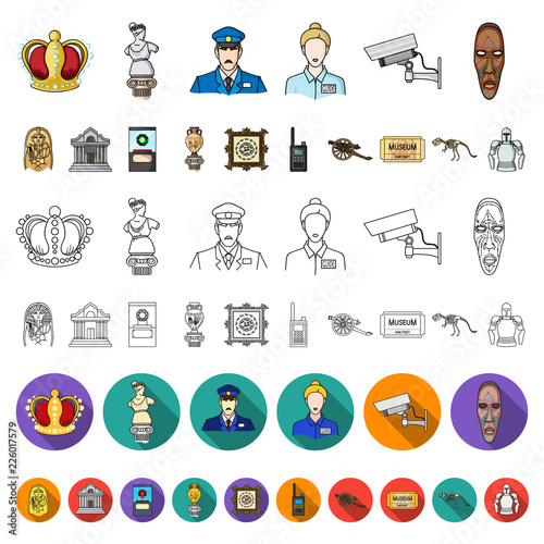 Museum and gallery cartoon icons in set collection for design. Storage and exhibition of showpiece vector symbol stock web illustration.