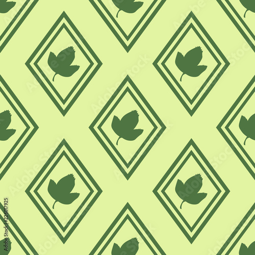 seamless geometric abstract pattern with floral motive rhombus and leave