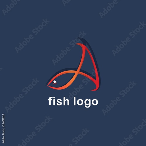 Fish logo abstract icon with A font symbol gestalt style. Creative unique vector illustration.