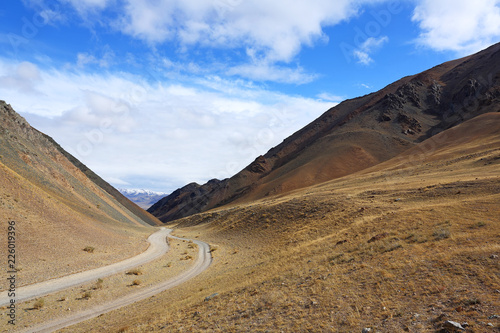 Path of rural roads in the desert mountain of the Western Mongolia