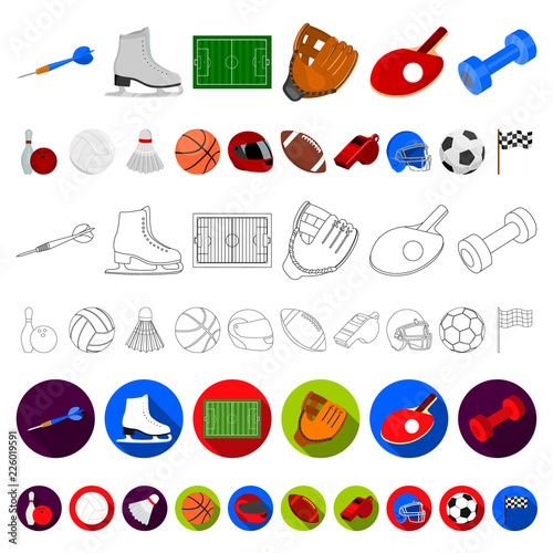 Different kinds of sports cartoon icons in set collection for design. Sport equipment vector symbol stock web illustration.